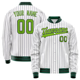 Custom White Neon-Green Black Pinstripe Varsity Letterman Jacket