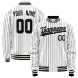 Custom White Black Black Pinstripe Varsity Letterman Jacket