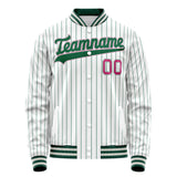 Custom White Pink Kelly Green Pinstripe Varsity Letterman Jacket JA02240617JC503