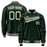 Custom Green Cream Solid Color Varsity Letterman Jacket