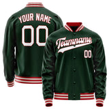 Custom Green White Solid Color Varsity Letterman Jacket