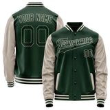 Custom Green Cream Solid Color Varsity Letterman Jacket