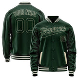 Custom Green Cream Solid Color Varsity Letterman Jacket