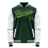 Custom Green White Solid Color Varsity Letterman Jacket JA02240617JG189