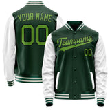 Custom Green White Solid Color Varsity Letterman Jacket JA02240617JG189