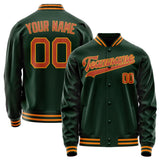 Custom Green Orange Solid Color Varsity Letterman Jacket