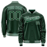 Custom Green White Solid Color Varsity Letterman Jacket