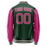 Custom Green Pink Solid Color Varsity Letterman Jacket JA02240617JG197