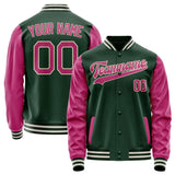 Custom Green Pink Solid Color Varsity Letterman Jacket