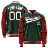 Custom Green Crimson Solid Color Varsity Letterman Jacket