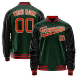 Custom Green Orange Solid Color Varsity Letterman Jacket JA02240617JG201