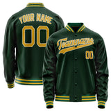 Custom Green Gold Solid Color Varsity Letterman Jacket