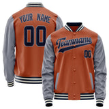 Custom Texas-Orange Gray Solid Color Varsity Letterman Jacket