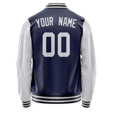 Custom Navy White Solid Color Varsity Letterman Jacket JA02240617KZ266