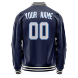 Custom Navy White Solid Color Varsity Letterman Jacket JA02240617KZ269