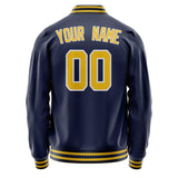 Custom Navy Gold Solid Color Varsity Letterman Jacket JA02240617KZ270