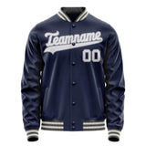 Custom Navy White Solid Color Varsity Letterman Jacket JA02240617KZ271