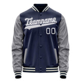 Custom Navy Gray Solid Color Varsity Letterman Jacket JA02240617KZ272