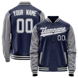 Custom Navy Gray Solid Color Varsity Letterman Jacket JA02240617KZ272