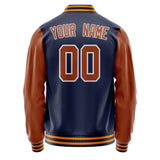 Custom Navy Brown Solid Color Varsity Letterman Jacket JA02240617KZ275