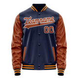 Custom Navy Brown Solid Color Varsity Letterman Jacket JA02240617KZ275