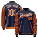 Custom Navy Brown Solid Color Varsity Letterman Jacket