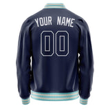 Custom Navy White Solid Color Varsity Letterman Jacket JA02240617KZ279