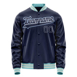 Custom Navy White Solid Color Varsity Letterman Jacket JA02240617KZ279