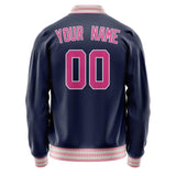 Custom Navy Pink Solid Color Varsity Letterman Jacket JA02240617KZ281