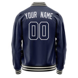 Custom Navy White Solid Color Varsity Letterman Jacket JA02240617KZ283