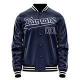 Custom Navy White Solid Color Varsity Letterman Jacket JA02240617KZ283