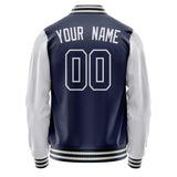 Custom Navy White Solid Color Varsity Letterman Jacket JA02240617KZ284