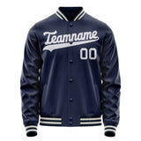 Custom Navy White Solid Color Varsity Letterman Jacket JA02240617KZ291