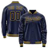 Custom Navy Old-Gold Solid Color Varsity Letterman Jacket JA02240617KZ292