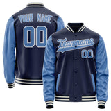 Custom Navy Light-Blue Solid Color Varsity Letterman Jacket JA02240617KZ294