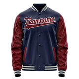 Custom Navy Crimson Solid Color Varsity Letterman Jacket JA02240617KZ297