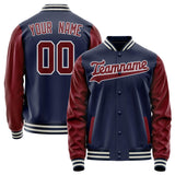 Custom Navy Crimson Solid Color Varsity Letterman Jacket