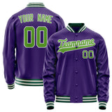 Custom Purple Neon-Green Solid Color Varsity Letterman Jacket