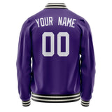 Custom Purple White Solid Color Varsity Letterman Jacket JA02240617KZ359