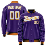 Custom Purple White Solid Color Varsity Letterman Jacket