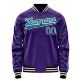 Custom Purple Teal Solid Color Varsity Letterman Jacket JA02240617KZ363