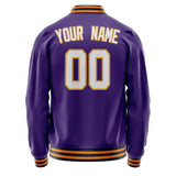 Custom Purple White Solid Color Varsity Letterman Jacket JA02240617KZ365