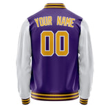 Custom Purple White Solid Color Varsity Letterman Jacket JA02240617KZ368