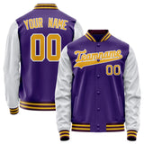 Custom Purple White Solid Color Varsity Letterman Jacket