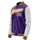 Custom Purple White Solid Color Varsity Letterman Jacket JA02240617KZ368