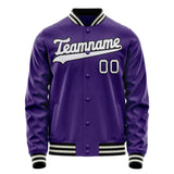 Custom Purple White Solid Color Varsity Letterman Jacket JA02240617KZ371