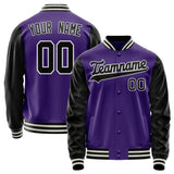 Custom Purple Black Solid Color Varsity Letterman Jacket JA02240617KZ372