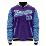 Custom Purple Light-Blue Solid Color Varsity Letterman Jacket JA02240617KZ373