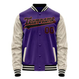 Custom Purple Cream Solid Color Varsity Letterman Jacket JA02240617KZ374