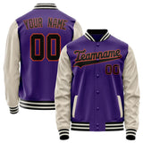 Custom Purple Cream Solid Color Varsity Letterman Jacket